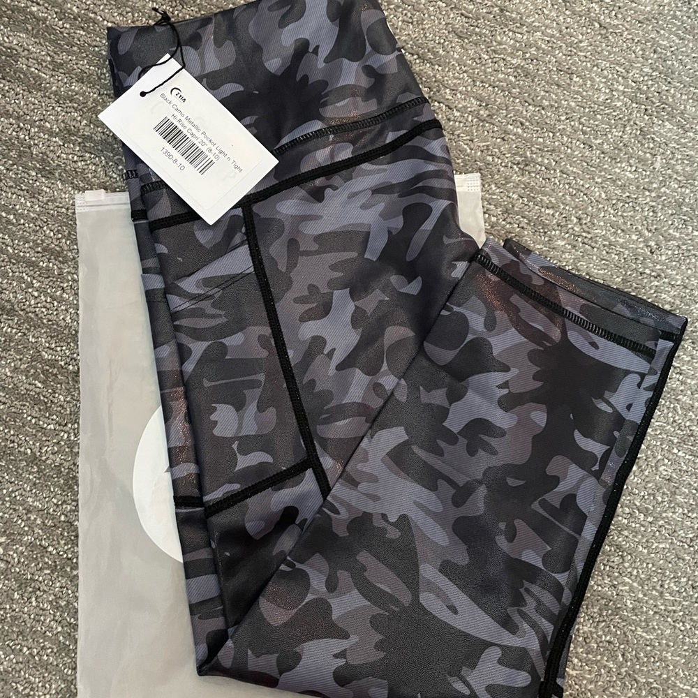 NWT-Zyia. Black camo metallic pocket light and tights!